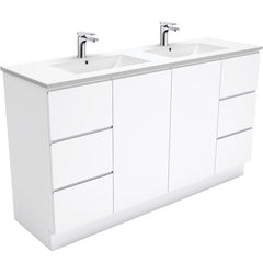 MILAN Fingerpull 1500 Double Bowl Vanity on Kickboard In Gloss White, Matte White And Matte Black