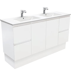 MILAN Fingerpull 1500 Double Bowl Vanity on Kickboard In Gloss White, Matte White And Matte Black