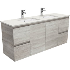 HEBREW Roman Sand 1500, Double Bowl + EDGE Industrial/Scandi Oak Wall-Hung