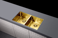 Meir KITCHEN SINK - Double Bowl 760 X 440 - Gunmetal Black - Brushed Bronze Gold - Brushed Nickel