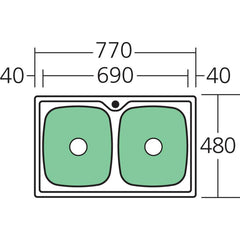 ENDEAVOUR Double Bowl Topmount Sink In Size 780x480x200mm