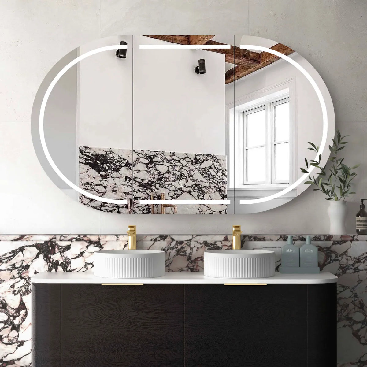 LED BONDI 1500X900 BLACK OAK SHAVING CABINET