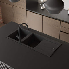 FLORENCE Black Double Bowl Topmount Sink With Drainer In 330x430x210mm
