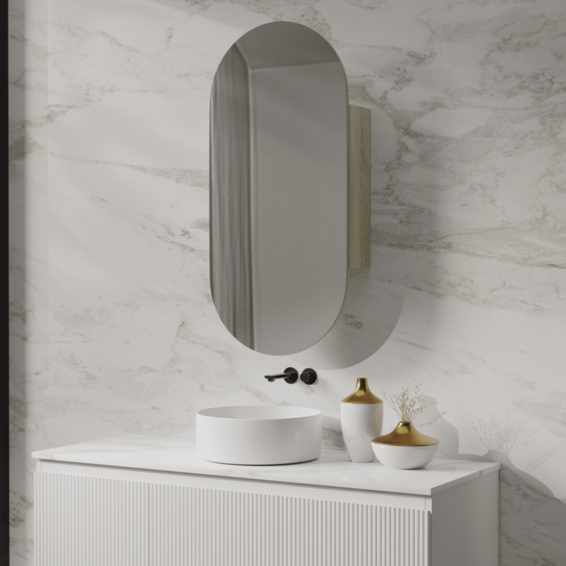 Natural Oak Pill Mirror Cabinet