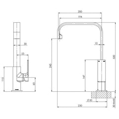 Phoenix GLOSS Sink Mixer 200mm Squareline