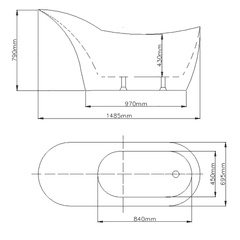 BEVEL Bath Tub In 1400 mm 1500mm 1700mm And 1700mm Matte Black