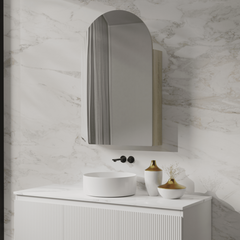 Natural Oak Arched Mirror Cabinet