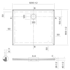 SLIM Shower Base Rear Waste 900x900, 1000x1000, 1200x900, 900x1200