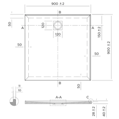 SLIM Shower Base Rear Waste 900x900, 1000x1000, 1200x900, 900x1200
