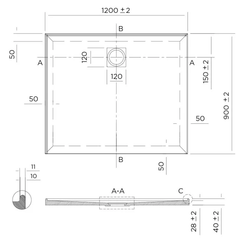 SLIM Shower Base Rear Waste 900x900, 1000x1000, 1200x900, 900x1200