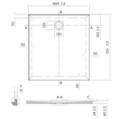 SLIM Shower Base Rear Waste 900x900, 1000x1000, 1200x900, 900x1200
