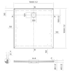 SLIM Shower Base Rear Waste 900x900, 1000x1000, 1200x900, 900x1200