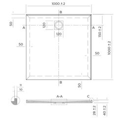 SLIM Shower Base Rear Waste 900x900, 1000x1000, 1200x900, 900x1200