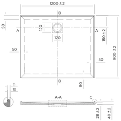 SLIM Shower Base Rear Waste 900x900, 1000x1000, 1200x900, 900x1200
