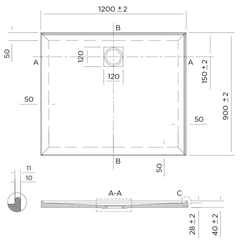 SLIM Shower Base Rear Waste 900x900, 1000x1000, 1200x900, 900x1200