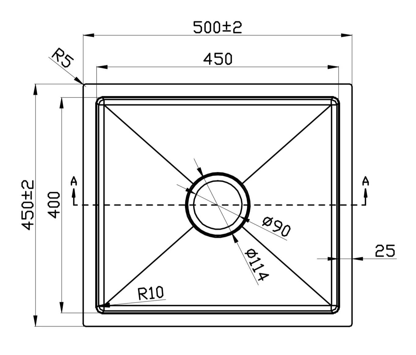 SPECTER Handmade Stainless Steel Under/Topmount Kitchen Laundry Single Sink in Size 500*450*220mm