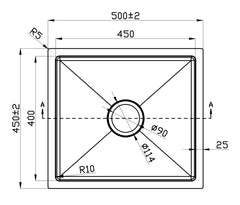 SPECTER Handmade Stainless Steel Under/Topmount Kitchen Laundry Single Sink in Size 500*450*220mm