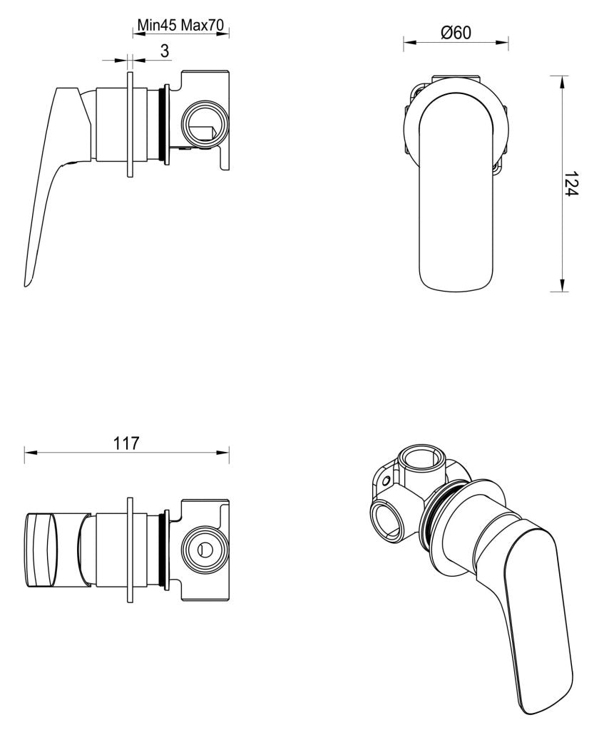 Kaza Shower Mixer – Round Plate – TRIM KIT ONLY