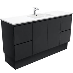 MILAN Fingerpull 1500 Single Bowl Vanity on Kickboard In Gloss White, Matte White And Matte Black