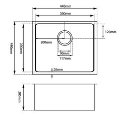Pollo 1.2mm Round Corner Stainless Steel Handmade Single Bowl Top/Flush/Undermount Kitchen/Laundry Sink 440x440x205mm