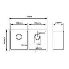 Pollo 1.2mm Handmade Double Bowls Top/Undermount Kitchen/Laundry Sink 770x450x215mm