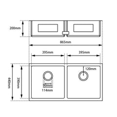 Pollo 1.2mm Handmade Double Bowls Top/Undermount Kitchen Sink Round Corner 865x440x200mm