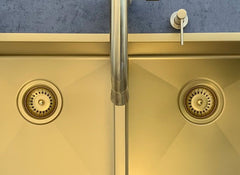 Meir KITCHEN SINK - Double Bowl 760 X 440 - Gunmetal Black - Brushed Bronze Gold - Brushed Nickel
