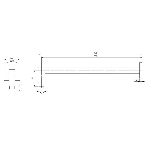 Phoenix LEXI Shower Arm 400mm Square In Chrome - Matte Black - Brushed Nickel - Gunmetal