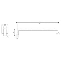 Phoenix LEXI Shower Arm 400mm Square In Chrome - Matte Black - Brushed Nickel - Gunmetal
