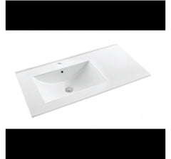 MILAN Fingerpull 900 Offset Vanity on Kickboard, Right Basin And Left Basin In Matte White, Matte Black And Gloss White
