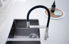 Phoenix BLIX Flexible Hose Sink Mixer Round In Chrome - Matte Black - Brushed Nickel