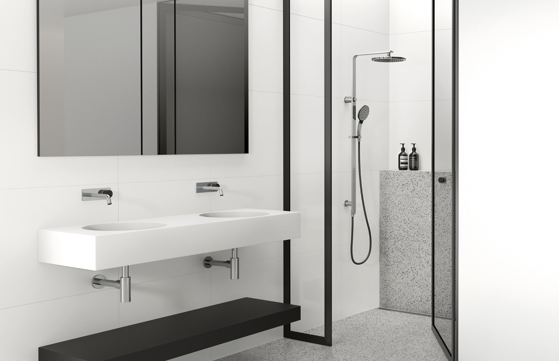 Phoenix TOI Wall Basin / Bath Mixer Set 180mm In Chrome - Chrome/Matte Black - Matte Black - Matte Black/Rose Gold
