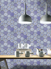 GS001 ARABIA BLUE PATTERNED HEXAGON SATIN 73X73