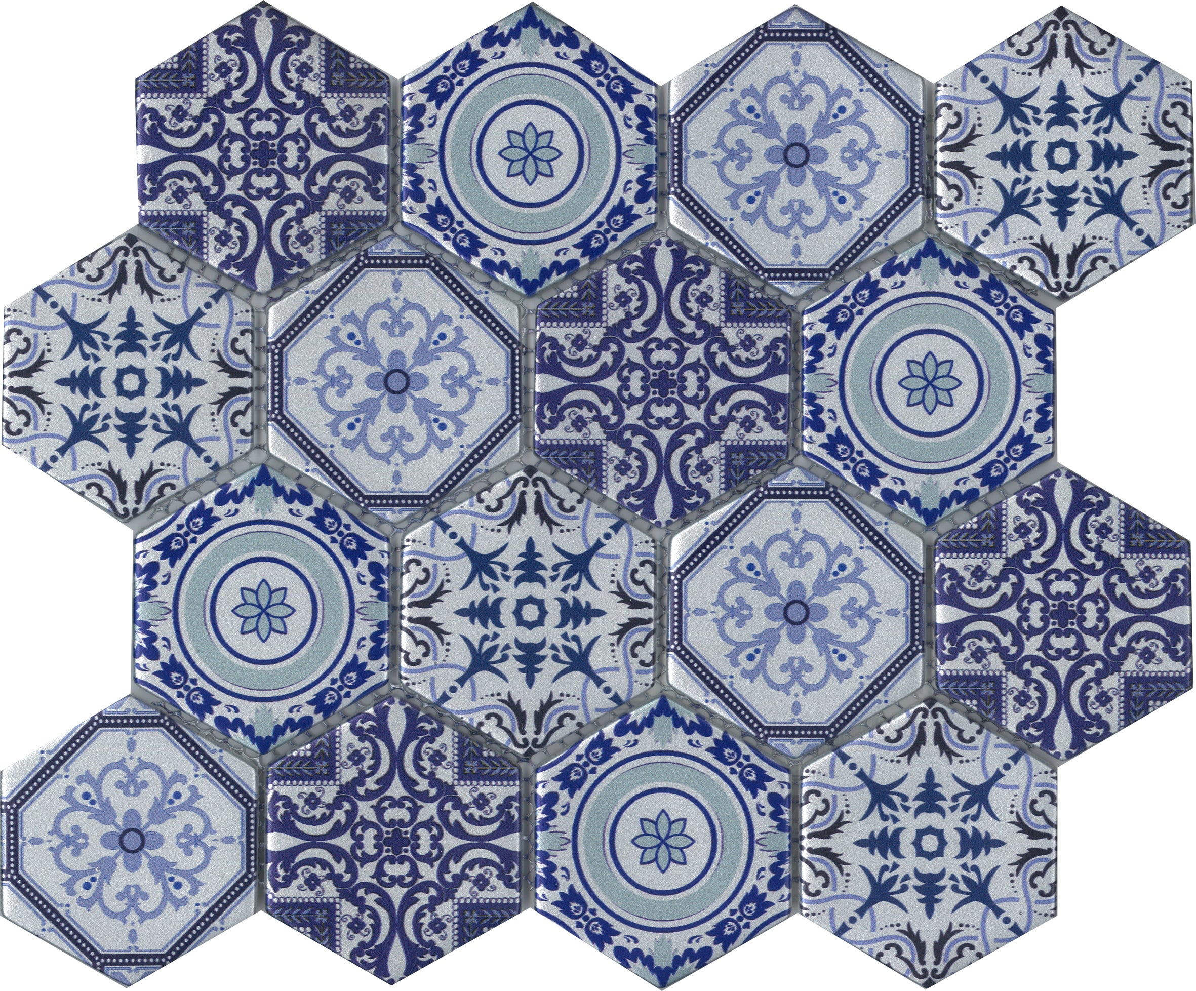GS001 ARABIA BLUE PATTERNED HEXAGON SATIN 73X73