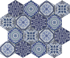 GS001 ARABIA BLUE PATTERNED HEXAGON SATIN 73X73