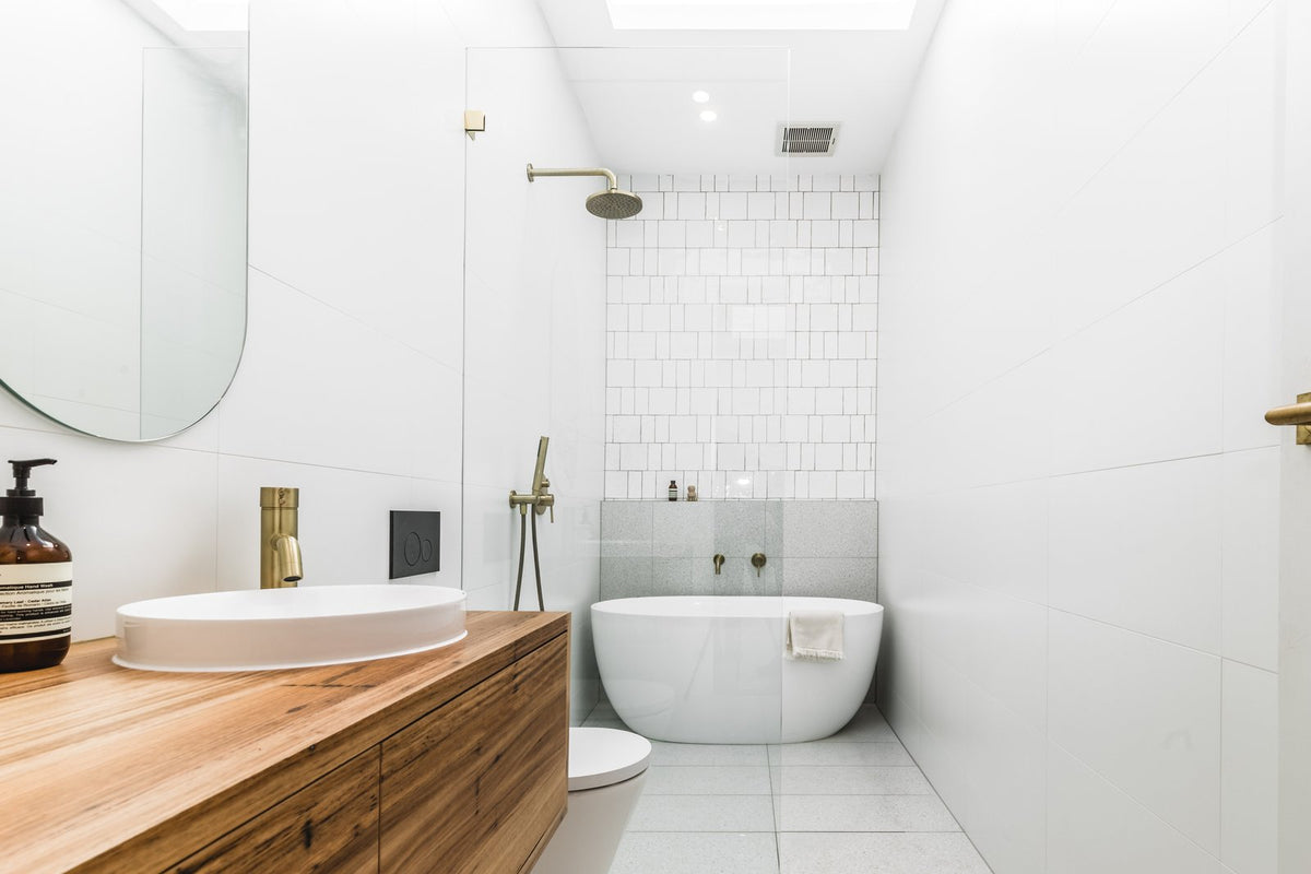 Meir ROUND Wall Shower 200mm Rose, 400mm Curved Arm In Chrome - Matte Black - Tiger Bronze - Champagne - Brushed Nickel