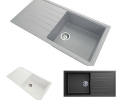 1000 x 500 x 220mm Carysil Concrete Grey Single Bowl With Drainer Board Granite Kitchen Sink Top/Flush/Under Mount