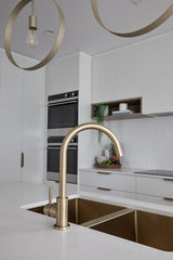 Meir ROUND Gooseneck Kitchen Mixer Tap In Chrome - Matte Black - Tiger Bronze - Champagne - Brushed Nickel