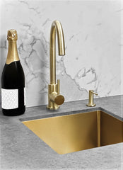 Meir ROUND Gooseneck Kitchen Mixer Tap In Chrome - Matte Black - Tiger Bronze - Champagne - Brushed Nickel