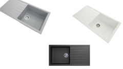1000 x 500 x 220mm Carysil Concrete Grey Single Bowl With Drainer Board Granite Kitchen Sink Top/Flush/Under Mount