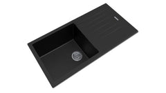 Black Granite Quartz Stone Kitchen Sink Double Bowls Drainboard Top/Undermount 1160*500*200mm