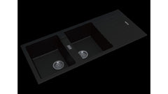 Black Granite Quartz Stone Kitchen Sink Double Bowls Drainboard Top/Undermount 1160*500*200mm