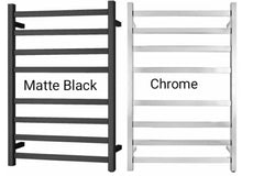 PERLA Square Heated Towel Ledder With 8 Bars In Chrome, And Matte Black Available W620xH708xD912mm