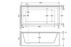 MENTOR Acrylic Corner Hand Bath In 1500 mm And 1650 mm Left, Or Right