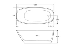ATHENIA Freestanding Acrylic Bath In 1700mm