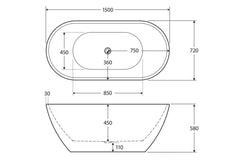 COCO Freestanding Acrylic Bath In 1500mm,1680mm Matte White
