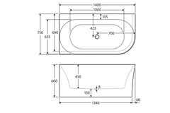 KLOHEE Acrylic Corner Bath In 1400mm, Right Corner And Left Corner
