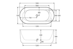 VINDSOR Freestanding Acrylic Bath In White And Matte Black 1500mm, 1700mm