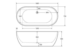 COCO Freestanding Acrylic Bath In 1500mm,1680mm Matte White