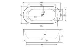 VINDSOR Freestanding Acrylic Bath In White And Matte Black 1500mm, 1700mm